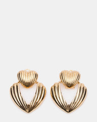 RIBBED DOUBLE HEART EARRINGS GOLD